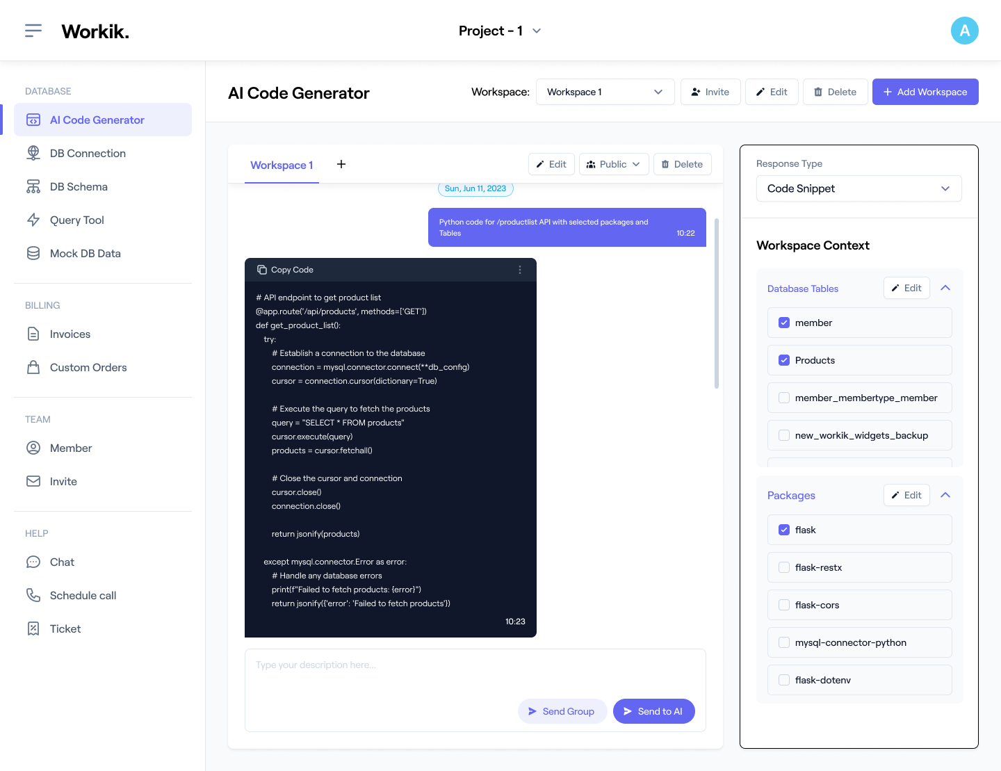Workik's AI-powered Application Generator: Get application zip file ...