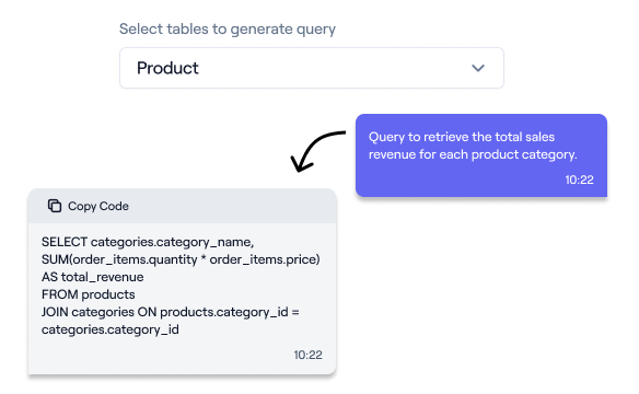 Generate queries on database using AI | Try for free