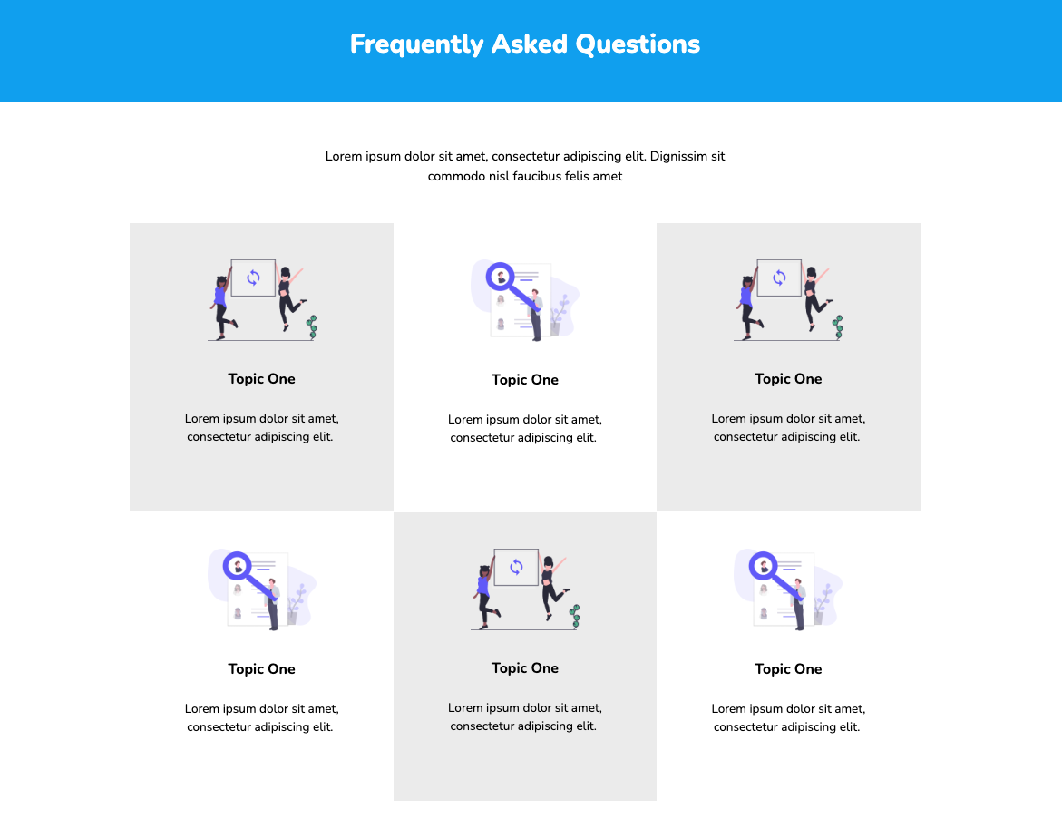 FAQ Section With Responsive Cards Design for website: Desktop view