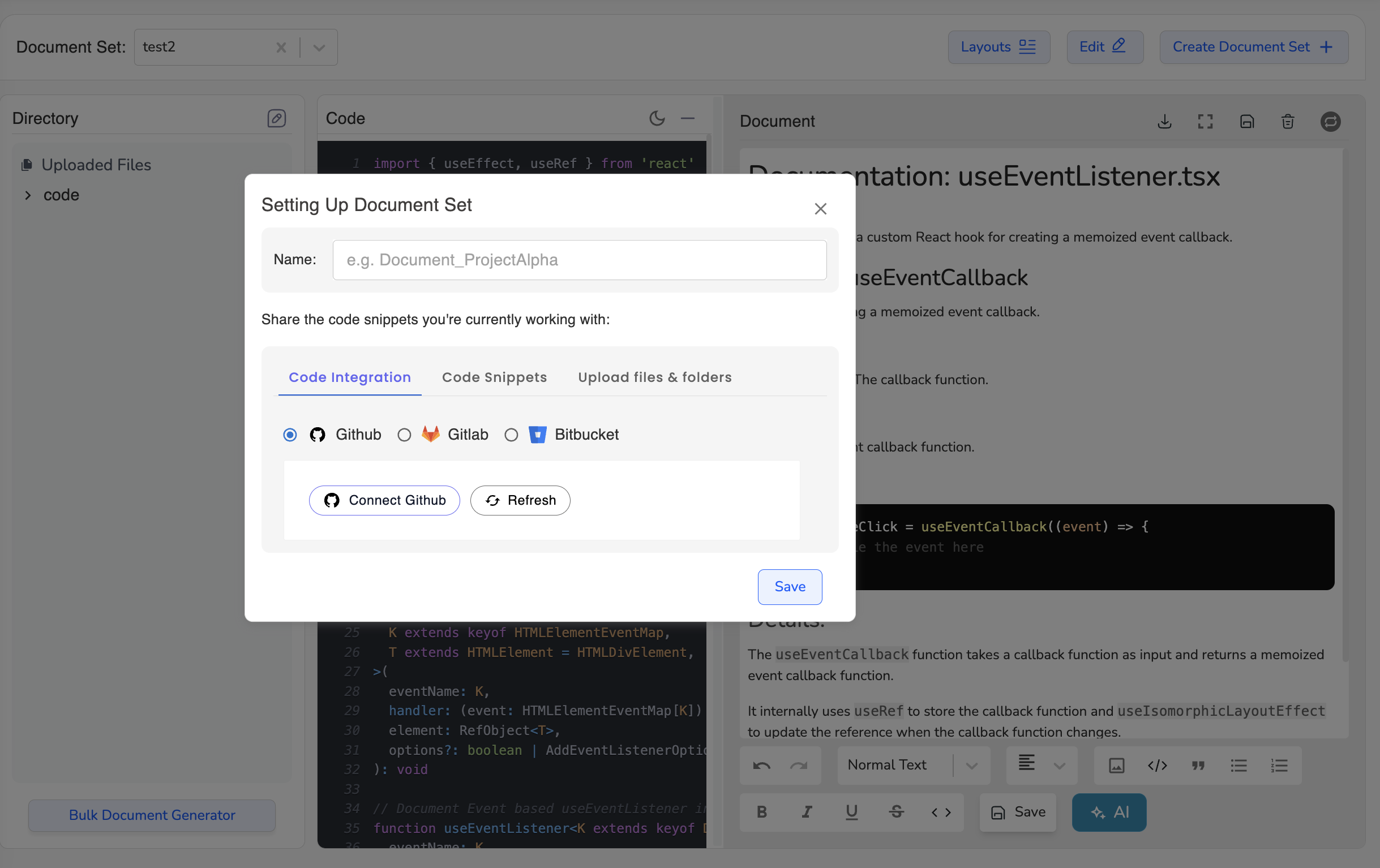 AI-Powered Code Documentation: Effortlessly document your codebase with AI.